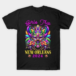 Girls Trip New  2024 Women Girl Mardi Gras Mask Beads T-Shirt
